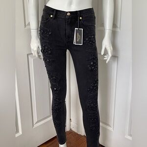 Juicy Couture Black Rhinestone Embellished Skinny Jeans """NWT"""